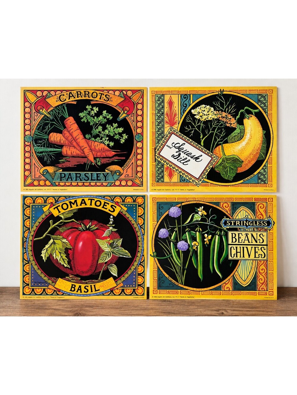 Vintage 1982 Aspelin Art Galleries Herbs Vegetables Prints Set M.W. Ingersoll